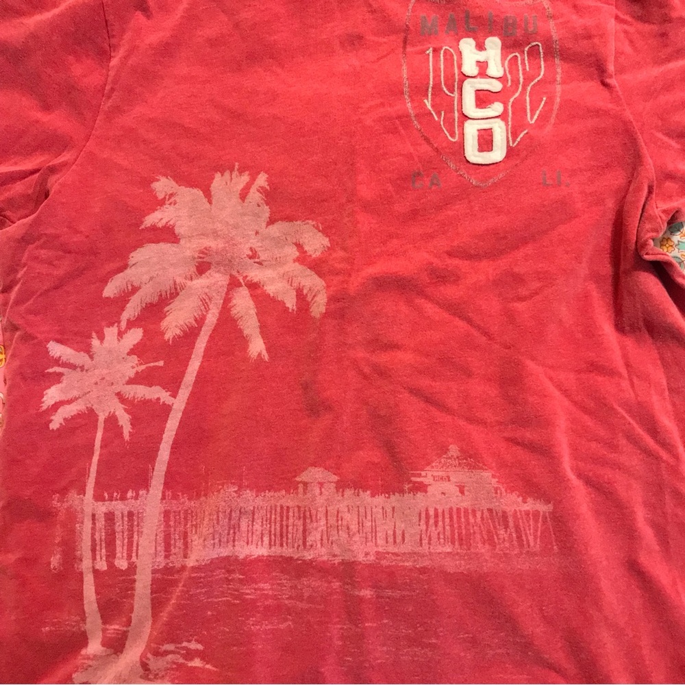 Hollister Malibu Tropical Graphic Brushed Cotton Muted Red Short Sleeve T-Shirt - Picture 9 of 11